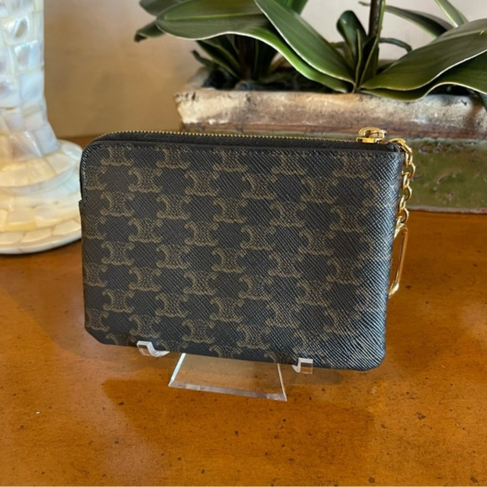 LIKE NEW CELINE Triomphe Logo Macadam PVC Wallet Coin Purse Keychain - Picture 2 of 5